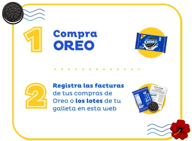 1. Compra oreo. 2. Registra las facturas de tus compras de Oreo o los lotes de tu galleta en esta web.